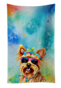 Yorkshire Terrier Hippie Dawg Kitchen Towel Velour Plush Front and Cotton Loop Back Machine Washable