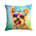 Yorkshire Terrier Hippie Dawg Decorative Throw Pillow 14x14 Indoor Outdoor Accent Cushion, Fabric Cover with Insert for Sofa, Bed, Porch & Living Room