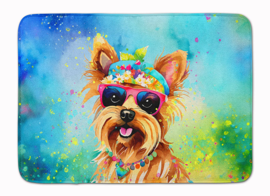 Yorkshire Terrier Hippie Dawg Memory Foam Kitchen Mat Machine Washable Anti-Fatigue Cushion Comfort Bath or Kitchen Rug