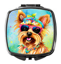 Yorkshire Terrier Hippie Dawg Compact Mirror Decorative Travel Makeup Mirror for Women Girls Gifts Pocket Makeup Mirror Folding Handheld