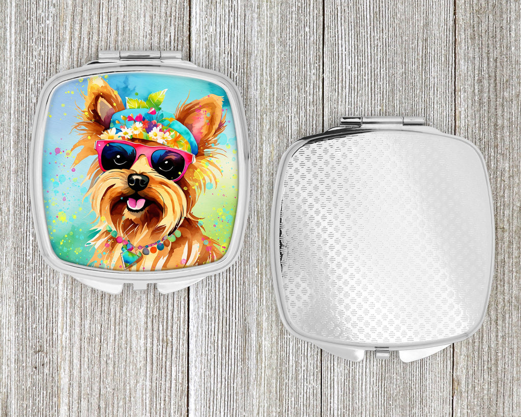 Yorkshire Terrier Hippie Dawg Compact Mirror Decorative Travel Makeup Mirror for Women Girls Gifts Pocket Makeup Mirror Folding Handheld