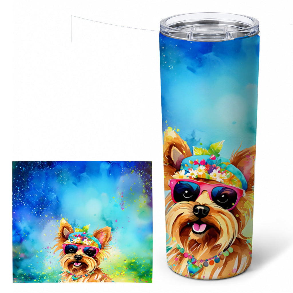 Yorkshire Terrier Hippie Dawg Stainless Steel Skinny Tumbler 20 oz Vacuum Double Walled Reusable Insulated Travel Cup