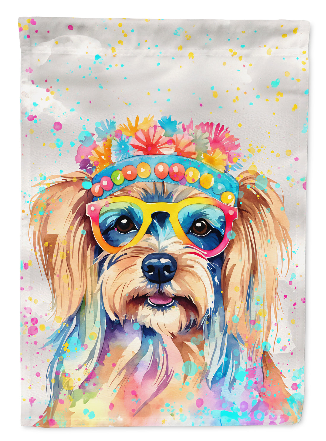 Yorkshire Terrier Hippie Dawg House Flag 28x40 Porch Sleeve Pole Decorative Outside Yard Banner Artwork Wall Hanging, Polyester