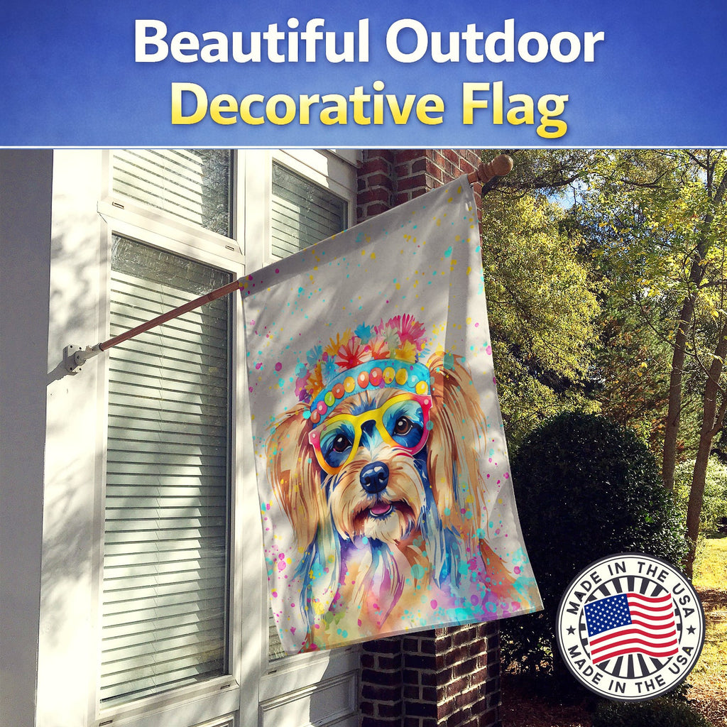 Yorkshire Terrier Hippie Dawg House Flag 28x40 Porch Sleeve Pole Decorative Outside Yard Banner Artwork Wall Hanging, Polyester