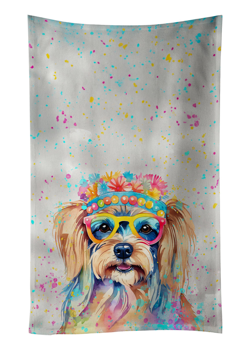 Yorkshire Terrier Hippie Dawg Kitchen Towel Velour Plush Front and Cotton Loop Back Machine Washable