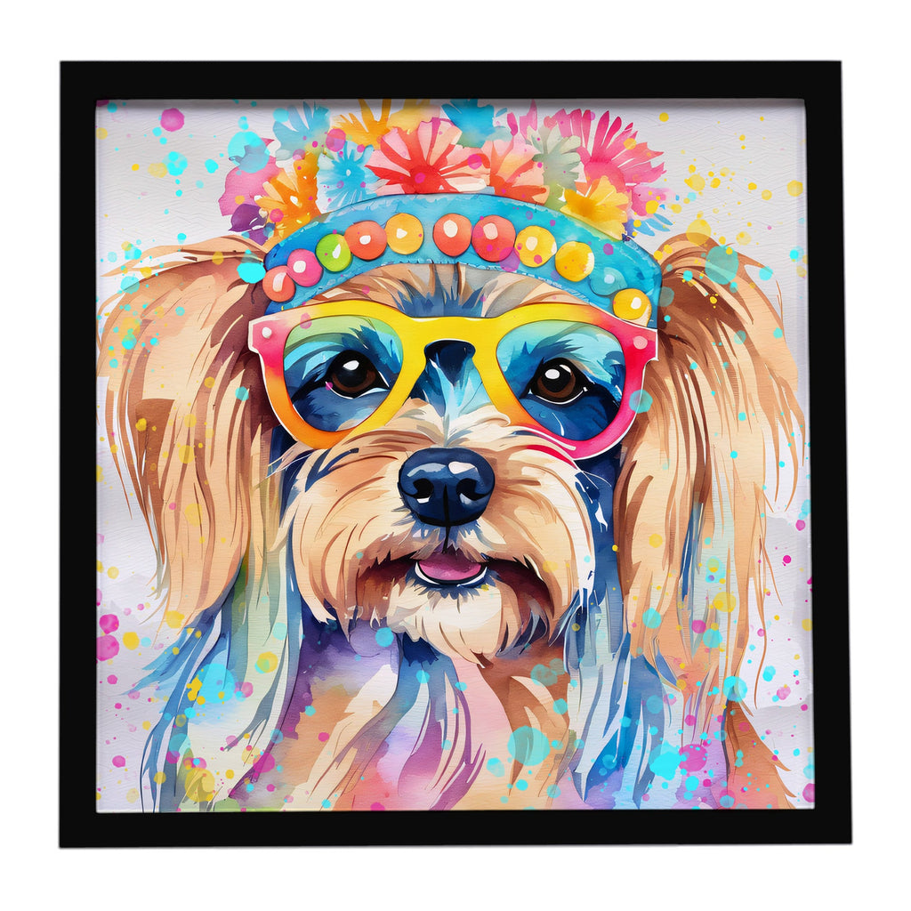 Yorkshire Terrier Hippie Dawg Framed Metal Print Bathroom, Kitchen, Office, Home Decor Wall Art Ready to Hang, Square, 8X8