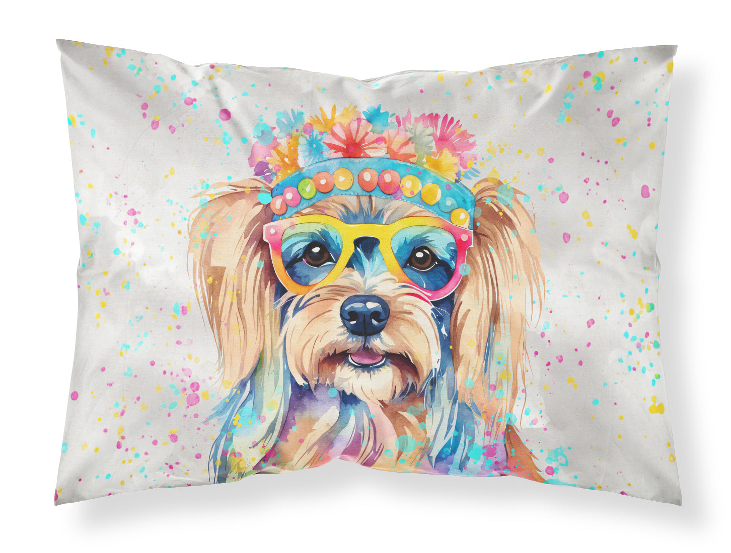 Yorkshire Terrier Hippie Dawg Standard Pillowcase Lightweight Super Soft Easy Care Decorative Artwork Pillowcase, Standard