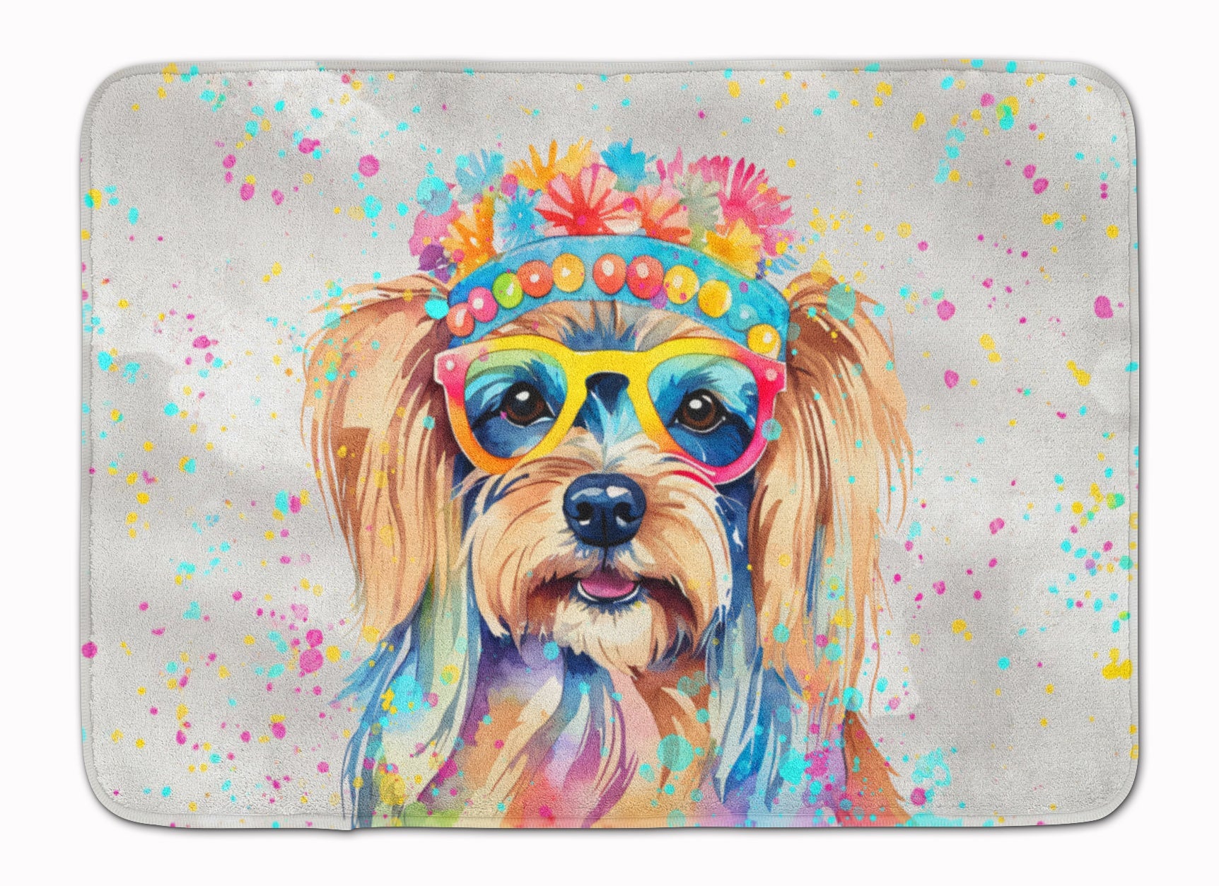Yorkshire Terrier Hippie Dawg Memory Foam Kitchen Mat Machine Washable Anti-Fatigue Cushion Comfort Bath or Kitchen Rug