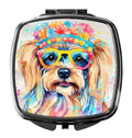 Yorkshire Terrier Hippie Dawg Compact Mirror Decorative Travel Makeup Mirror for Women Girls Gifts Pocket Makeup Mirror Folding Handheld