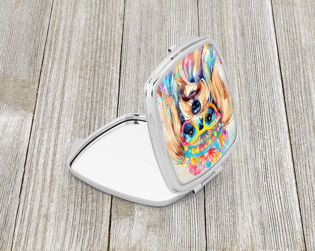 Yorkshire Terrier Hippie Dawg Compact Mirror Decorative Travel Makeup Mirror for Women Girls Gifts Pocket Makeup Mirror Folding Handheld