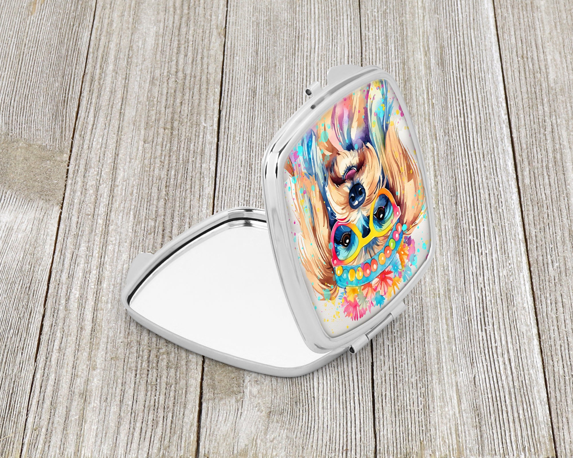 Yorkshire Terrier Hippie Dawg Compact Mirror Decorative Travel Makeup Mirror for Women Girls Gifts Pocket Makeup Mirror Folding Handheld