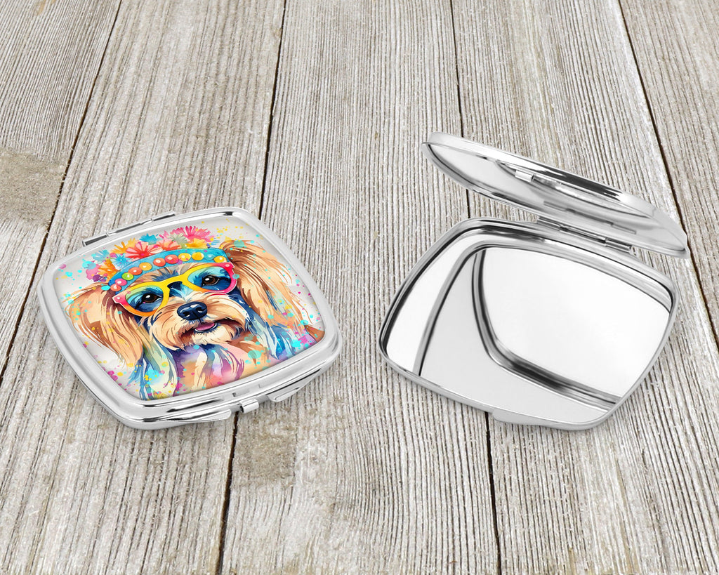 Yorkshire Terrier Hippie Dawg Compact Mirror Decorative Travel Makeup Mirror for Women Girls Gifts Pocket Makeup Mirror Folding Handheld