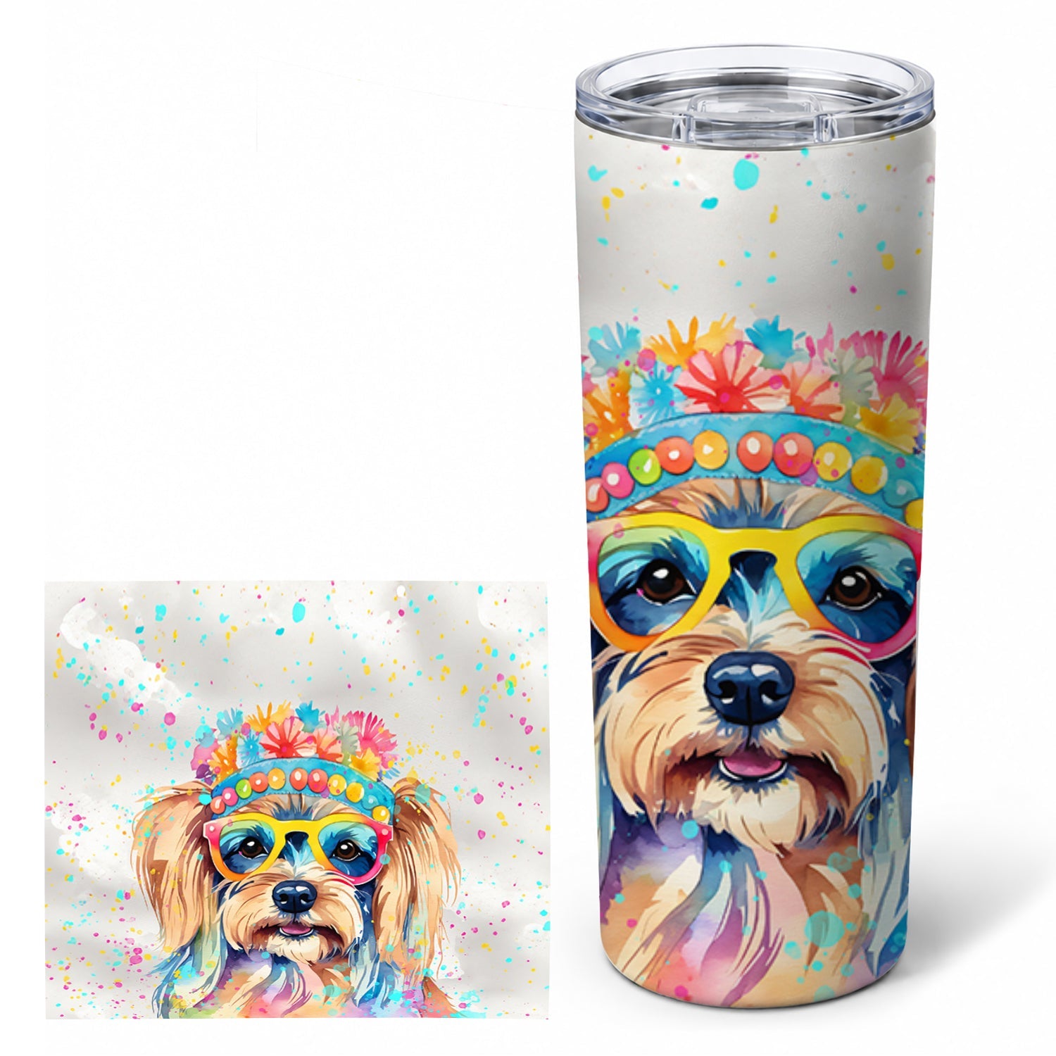 Yorkshire Terrier Hippie Dawg Stainless Steel Skinny Tumbler 20 oz Vacuum Double Walled Reusable Insulated Travel Cup
