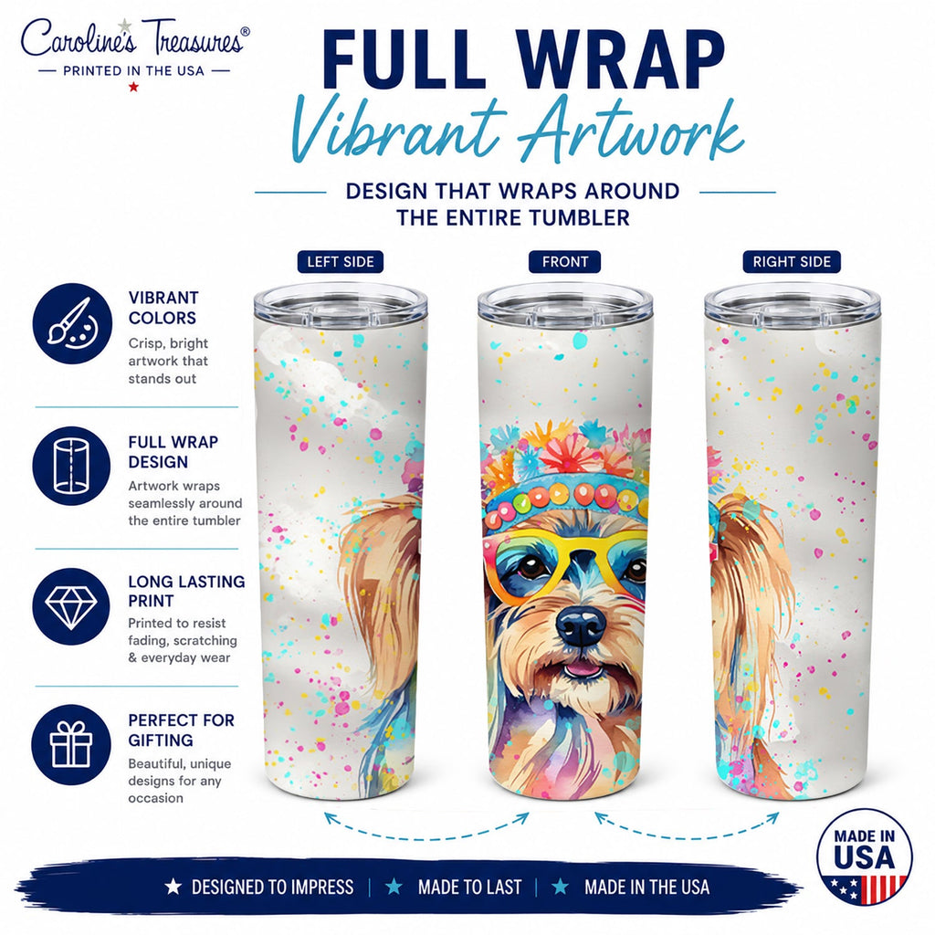 Yorkshire Terrier Hippie Dawg Stainless Steel Skinny Tumbler 20 oz Vacuum Double Walled Reusable Insulated Travel Cup