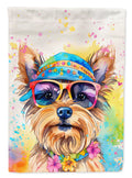 Yorkshire Terrier Hippie Dawg House Flag 28x40 Porch Sleeve Pole Decorative Outside Yard Banner Artwork Wall Hanging, Polyester