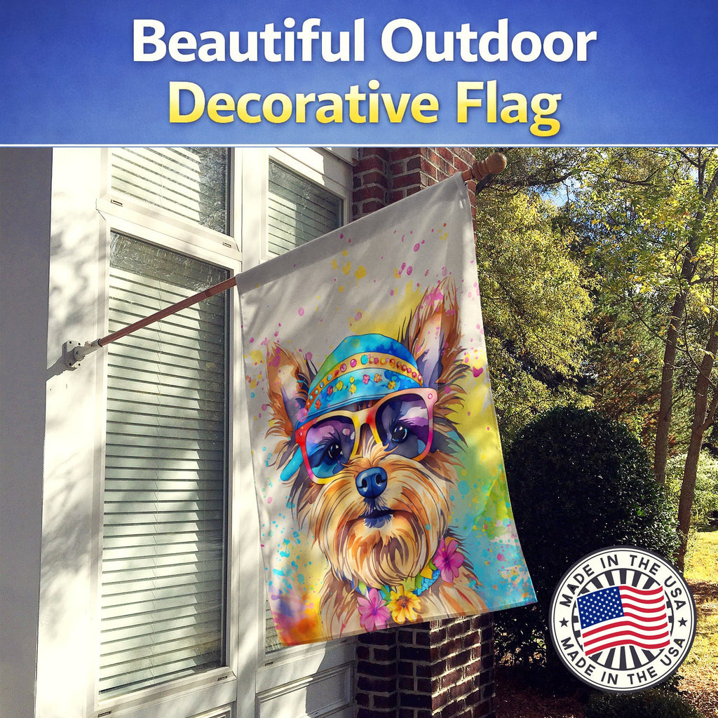 Yorkshire Terrier Hippie Dawg House Flag 28x40 Porch Sleeve Pole Decorative Outside Yard Banner Artwork Wall Hanging, Polyester