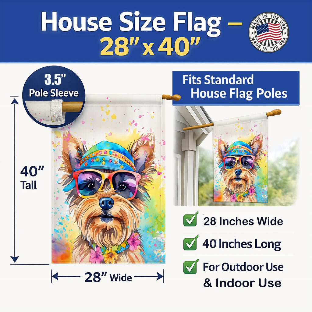 Yorkshire Terrier Hippie Dawg House Flag 28x40 Porch Sleeve Pole Decorative Outside Yard Banner Artwork Wall Hanging, Polyester