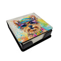 Yorkshire Terrier Hippie Dawg PU Leather Note Paper Holder with Artist-Designed Cover, Desk Accessory, Office Gift