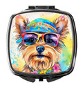 Yorkshire Terrier Hippie Dawg Compact Mirror Decorative Travel Makeup Mirror for Women Girls Gifts Pocket Makeup Mirror Folding Handheld