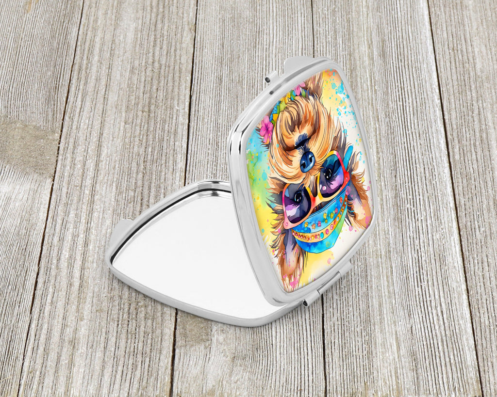Yorkshire Terrier Hippie Dawg Compact Mirror Decorative Travel Makeup Mirror for Women Girls Gifts Pocket Makeup Mirror Folding Handheld