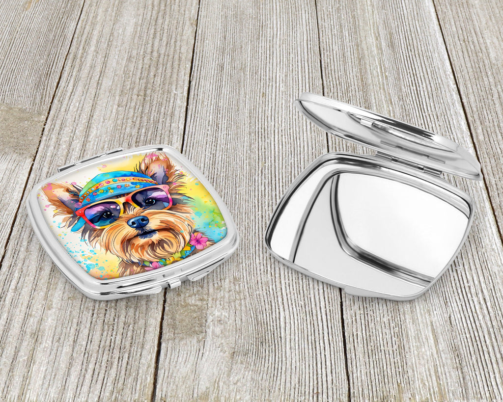 Yorkshire Terrier Hippie Dawg Compact Mirror Decorative Travel Makeup Mirror for Women Girls Gifts Pocket Makeup Mirror Folding Handheld