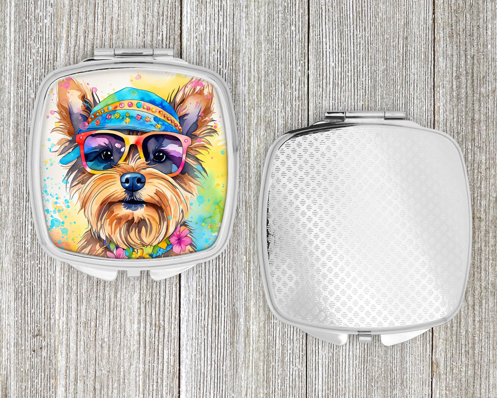Yorkshire Terrier Hippie Dawg Compact Mirror Decorative Travel Makeup Mirror for Women Girls Gifts Pocket Makeup Mirror Folding Handheld