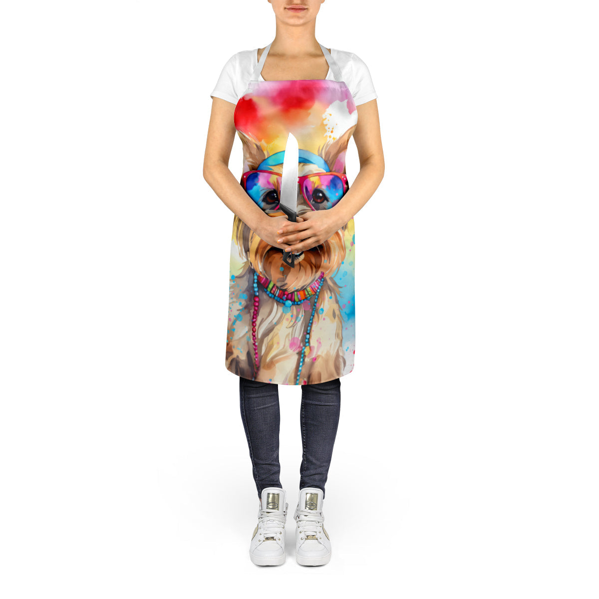 Yorkshire Terrier Hippie Dawg Apron Cooking Kitchen Server Baking Crafts Gardening for Adult Women Men, Unisex, Large, Multicolor