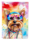 Yorkshire Terrier Hippie Dawg House Flag 28x40 Porch Sleeve Pole Decorative Outside Yard Banner Artwork Wall Hanging, Polyester
