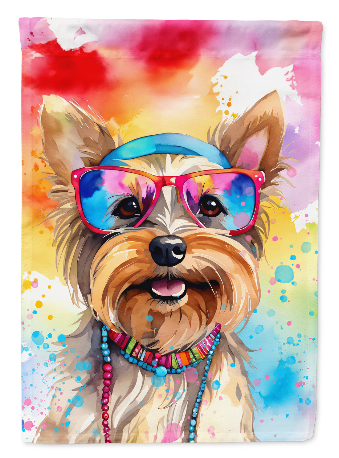 Yorkshire Terrier Hippie Dawg House Flag 28x40 Porch Sleeve Pole Decorative Outside Yard Banner Artwork Wall Hanging, Polyester