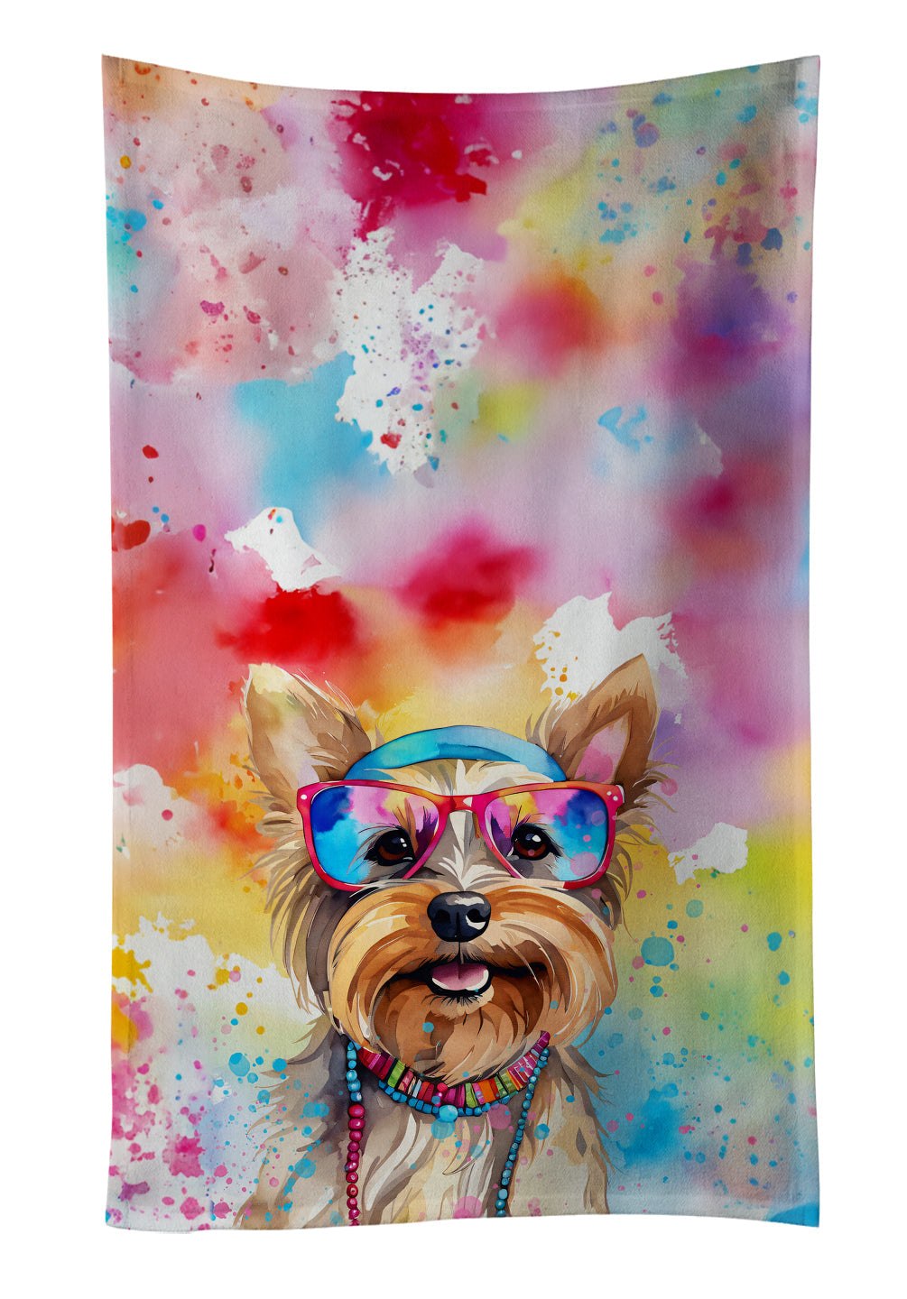 Yorkshire Terrier Hippie Dawg Kitchen Towel Velour Plush Front and Cotton Loop Back Machine Washable