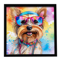 Yorkshire Terrier Hippie Dawg Framed Metal Print Bathroom, Kitchen, Office, Home Decor Wall Art Ready to Hang, Square, 8X8