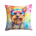 Yorkshire Terrier Hippie Dawg Decorative Throw Pillow 14x14 Indoor Outdoor Accent Cushion, Fabric Cover with Insert for Sofa, Bed, Porch & Living Room