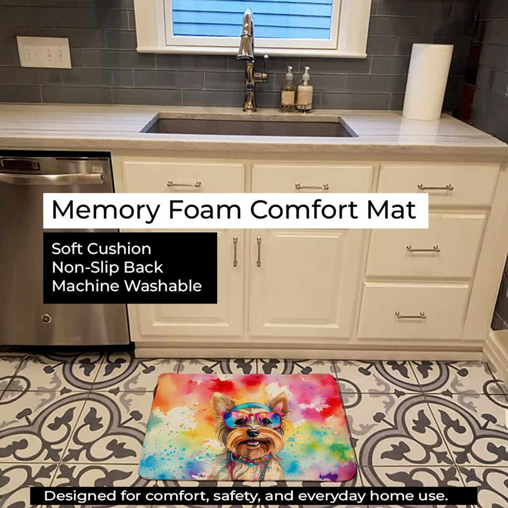 Yorkshire Terrier Hippie Dawg Memory Foam Kitchen Mat Machine Washable Anti-Fatigue Cushion Comfort Bath or Kitchen Rug