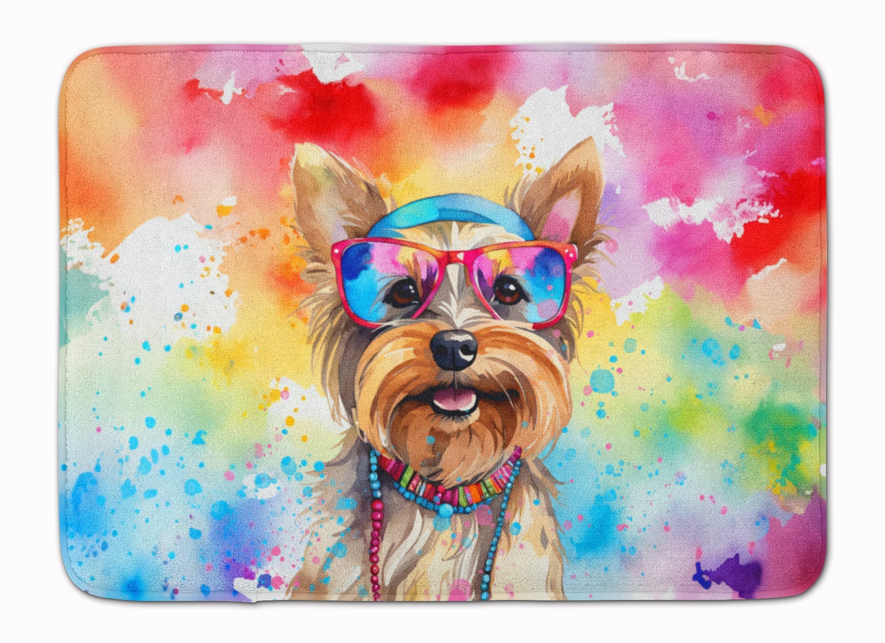 Yorkshire Terrier Hippie Dawg Memory Foam Kitchen Mat Machine Washable Anti-Fatigue Cushion Comfort Bath or Kitchen Rug
