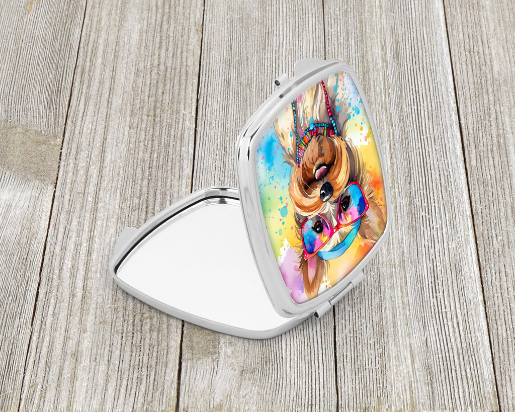 Yorkshire Terrier Hippie Dawg Compact Mirror Decorative Travel Makeup Mirror for Women Girls Gifts Pocket Makeup Mirror Folding Handheld