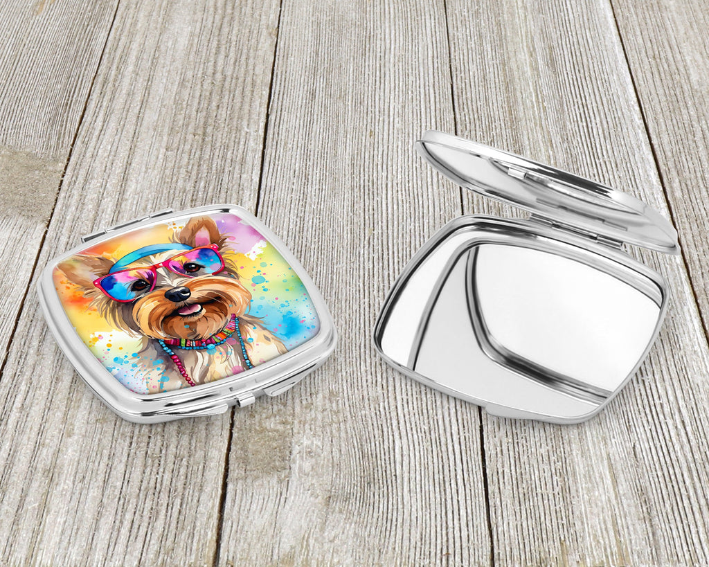Yorkshire Terrier Hippie Dawg Compact Mirror Decorative Travel Makeup Mirror for Women Girls Gifts Pocket Makeup Mirror Folding Handheld