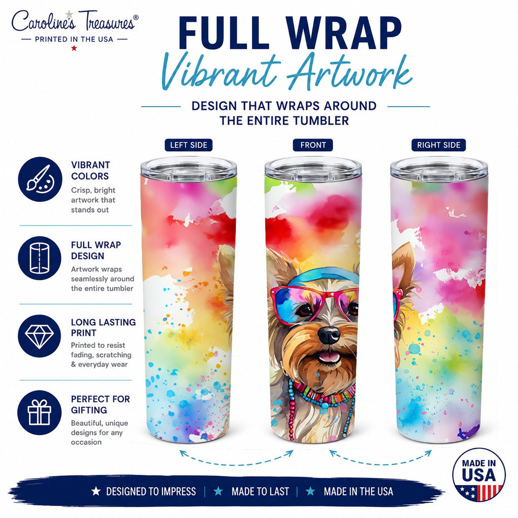 Yorkshire Terrier Hippie Dawg Stainless Steel Skinny Tumbler 20 oz Vacuum Double Walled Reusable Insulated Travel Cup