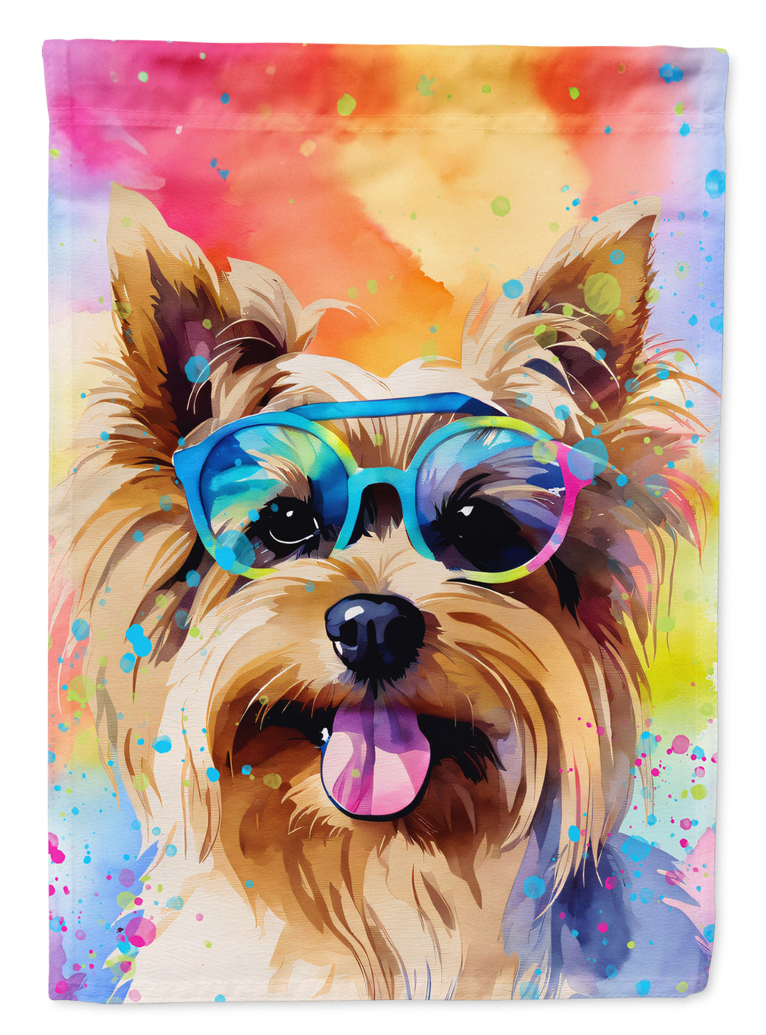 Yorkshire Terrier Hippie Dawg House Flag 28x40 Porch Sleeve Pole Decorative Outside Yard Banner Artwork Wall Hanging, Polyester