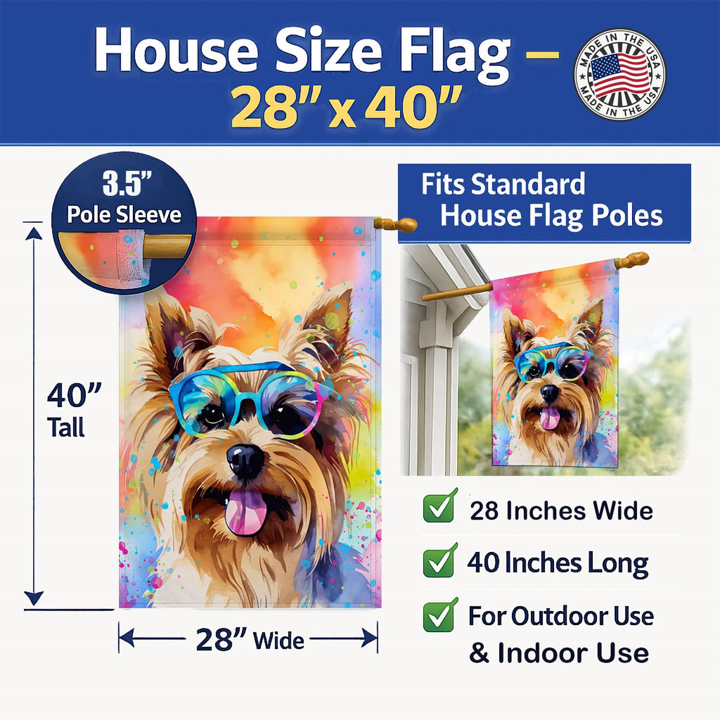 Yorkshire Terrier Hippie Dawg House Flag 28x40 Porch Sleeve Pole Decorative Outside Yard Banner Artwork Wall Hanging, Polyester