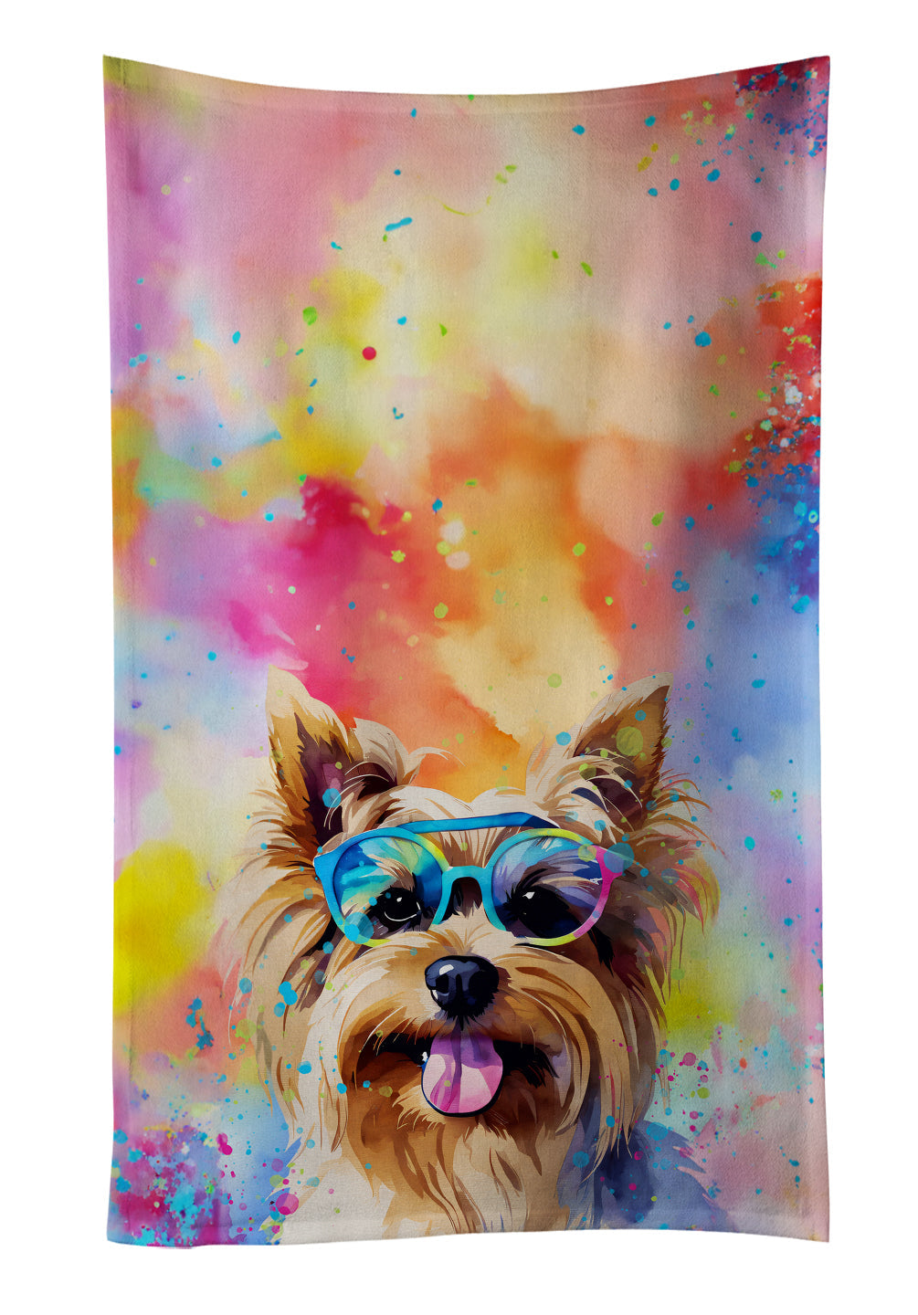Yorkshire Terrier Hippie Dawg Kitchen Towel Velour Plush Front and Cotton Loop Back Machine Washable
