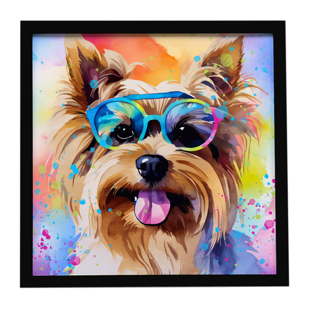Yorkshire Terrier Hippie Dawg Framed Metal Print Bathroom, Kitchen, Office, Home Decor Wall Art Ready to Hang, Square, 8X8