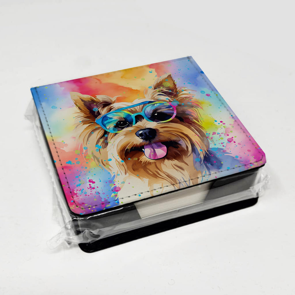 Yorkshire Terrier Hippie Dawg PU Leather Note Paper Holder with Artist-Designed Cover, Desk Accessory, Office Gift