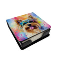 Yorkshire Terrier Hippie Dawg PU Leather Note Paper Holder with Artist-Designed Cover, Desk Accessory, Office Gift