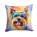 Yorkshire Terrier Hippie Dawg Decorative Throw Pillow 14x14 Indoor Outdoor Accent Cushion, Fabric Cover with Insert for Sofa, Bed, Porch & Living Room