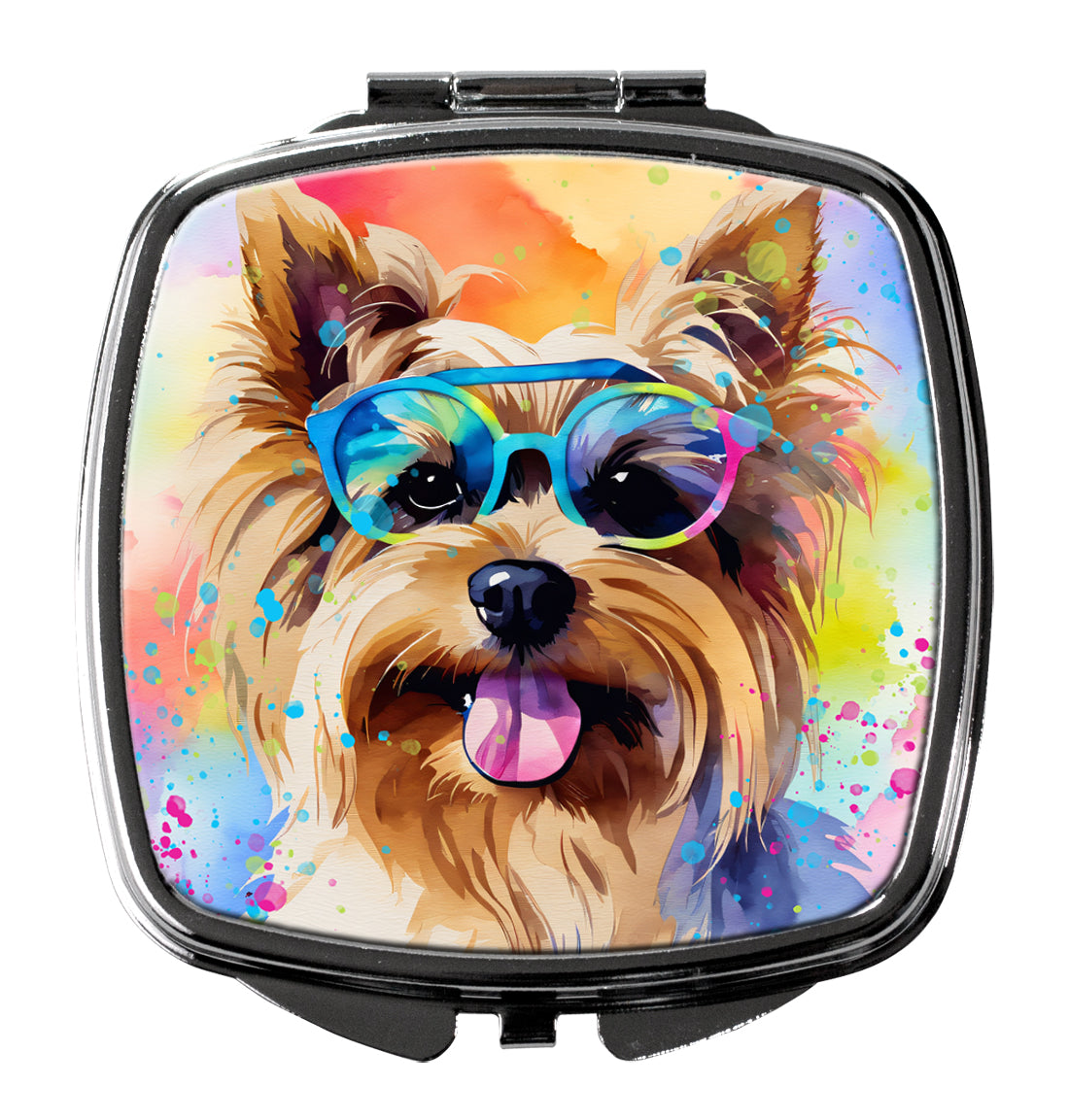 Yorkshire Terrier Hippie Dawg Compact Mirror Decorative Travel Makeup Mirror for Women Girls Gifts Pocket Makeup Mirror Folding Handheld