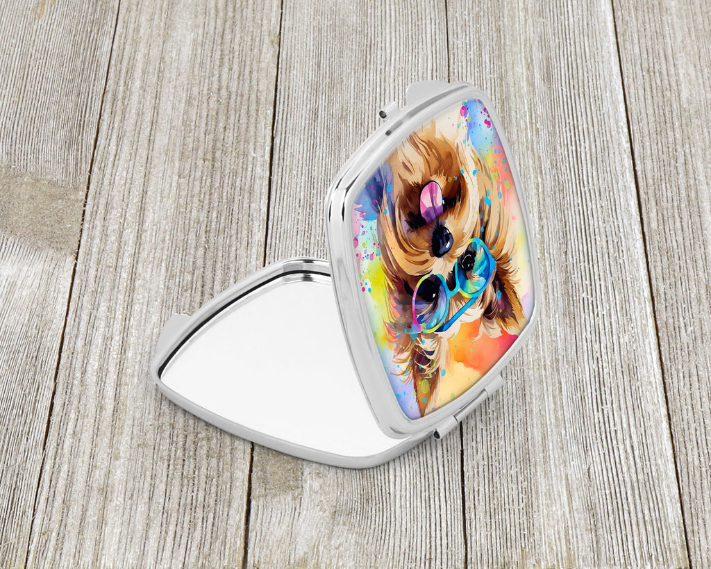 Yorkshire Terrier Hippie Dawg Compact Mirror Decorative Travel Makeup Mirror for Women Girls Gifts Pocket Makeup Mirror Folding Handheld
