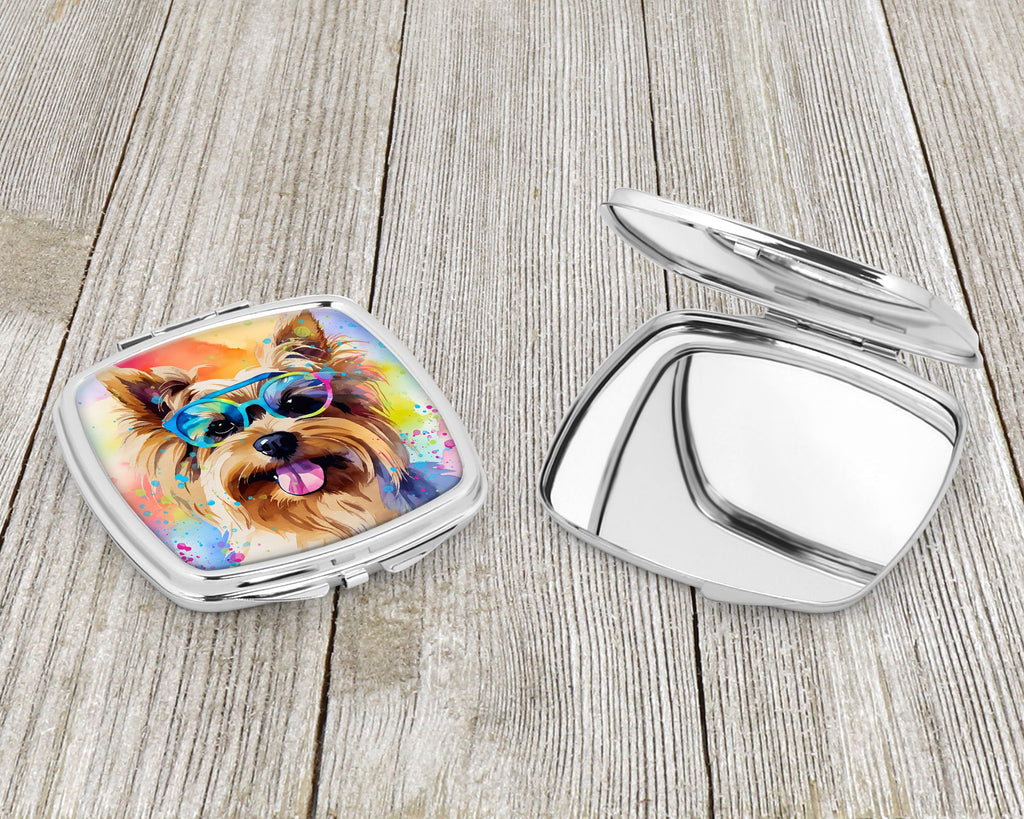 Yorkshire Terrier Hippie Dawg Compact Mirror Decorative Travel Makeup Mirror for Women Girls Gifts Pocket Makeup Mirror Folding Handheld