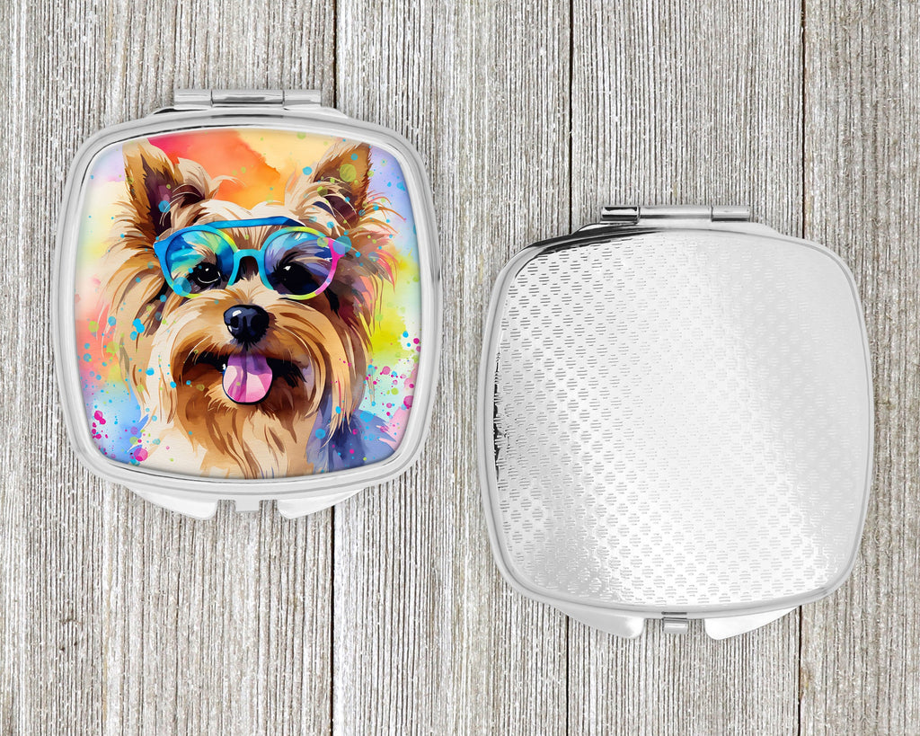 Yorkshire Terrier Hippie Dawg Compact Mirror Decorative Travel Makeup Mirror for Women Girls Gifts Pocket Makeup Mirror Folding Handheld