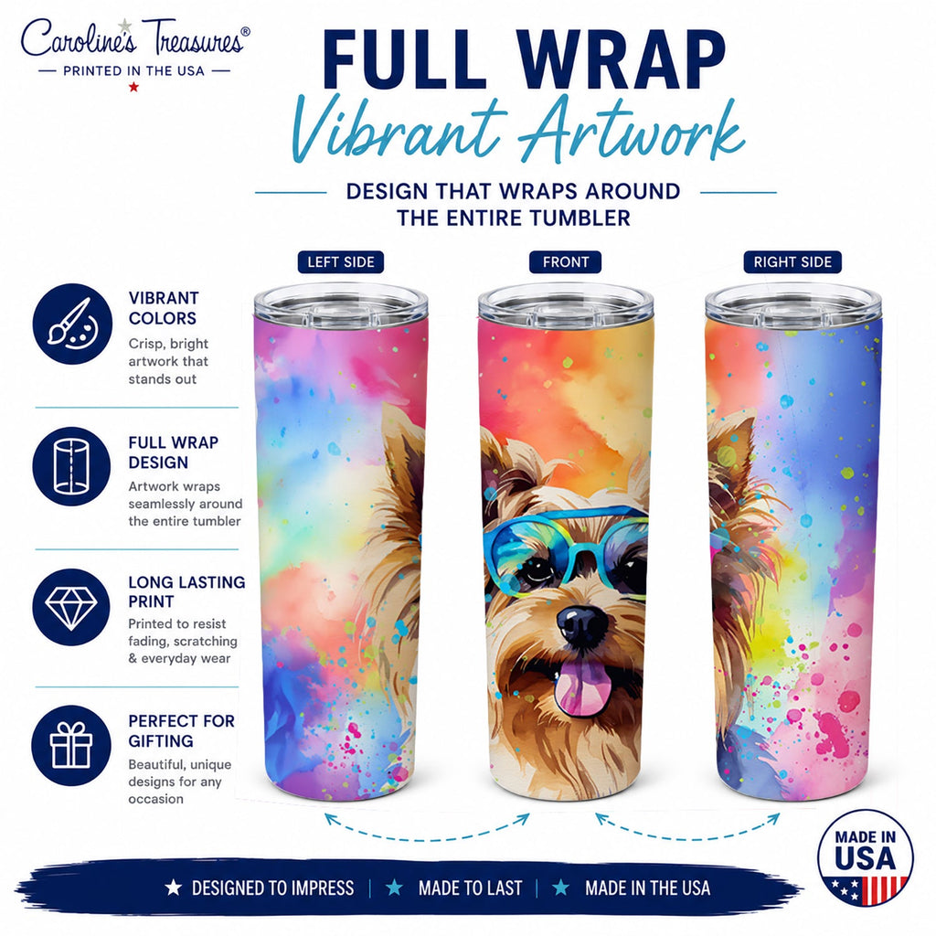 Yorkshire Terrier Hippie Dawg Stainless Steel Skinny Tumbler 20 oz Vacuum Double Walled Reusable Insulated Travel Cup
