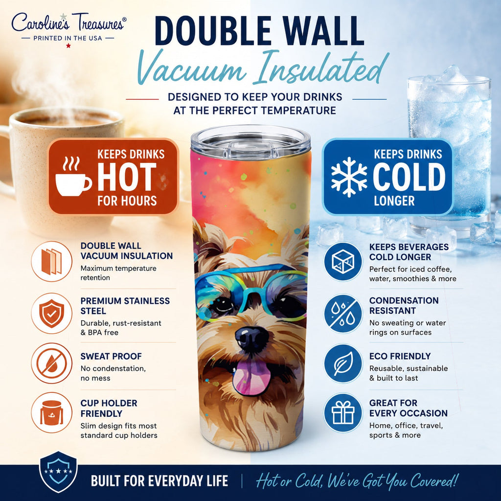 Yorkshire Terrier Hippie Dawg Stainless Steel Skinny Tumbler 20 oz Vacuum Double Walled Reusable Insulated Travel Cup